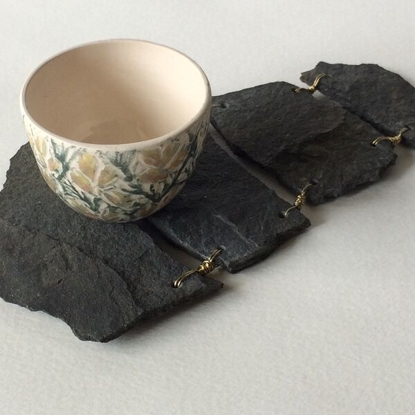 Tiny Deep Bowl/Cup on stitched Slate base