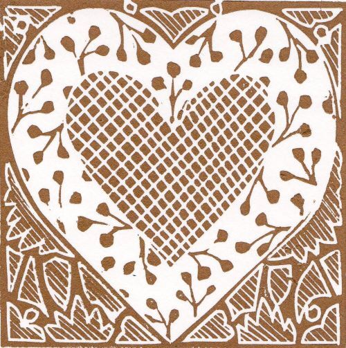 Gold & Cream Linocut Heart
