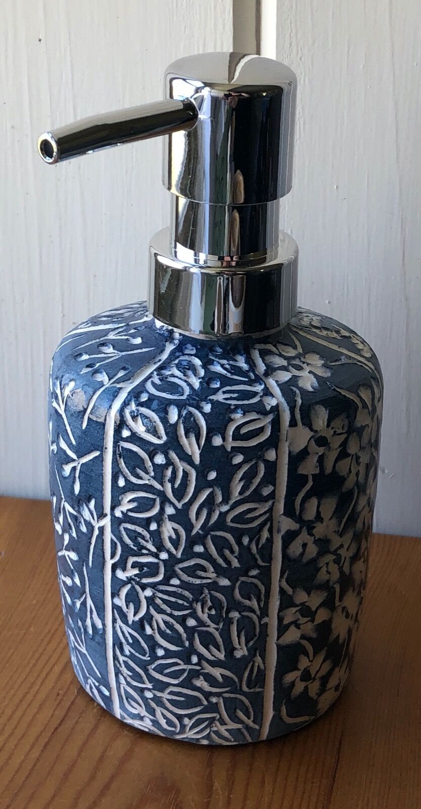 Blue & White Soap Dispenser for E Jubb