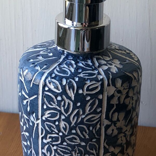 Blue & White Soap Dispenser for E Jubb