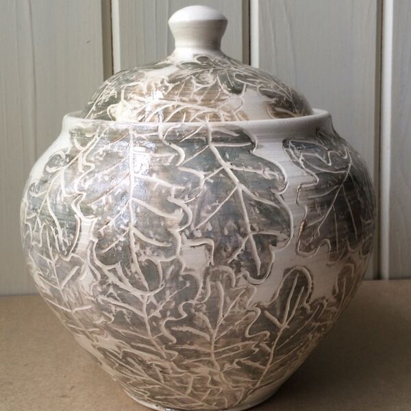 Oak Leaves Lidded Jar