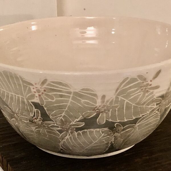 Large Lime Leaves & Flowers Salad/Fruit Bowl