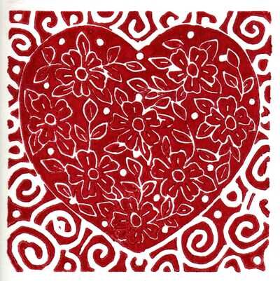 Red and white heart with spirals