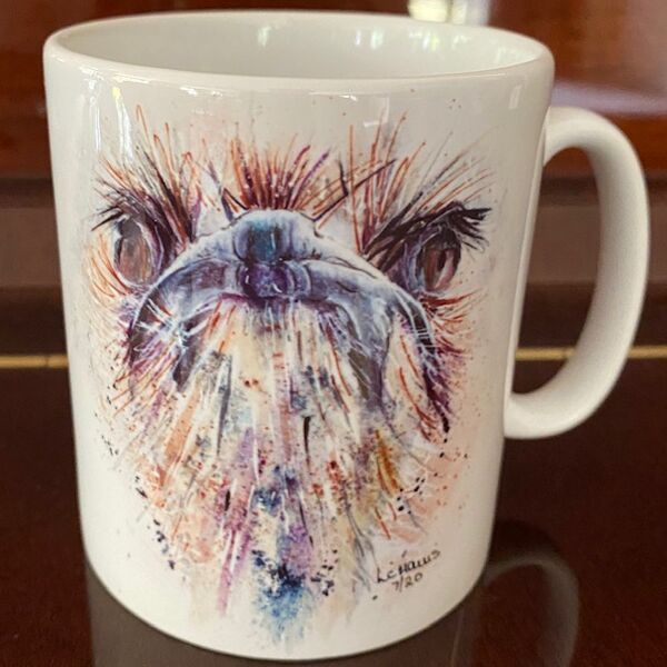 Ostrich with Attitude earthenware mug.
