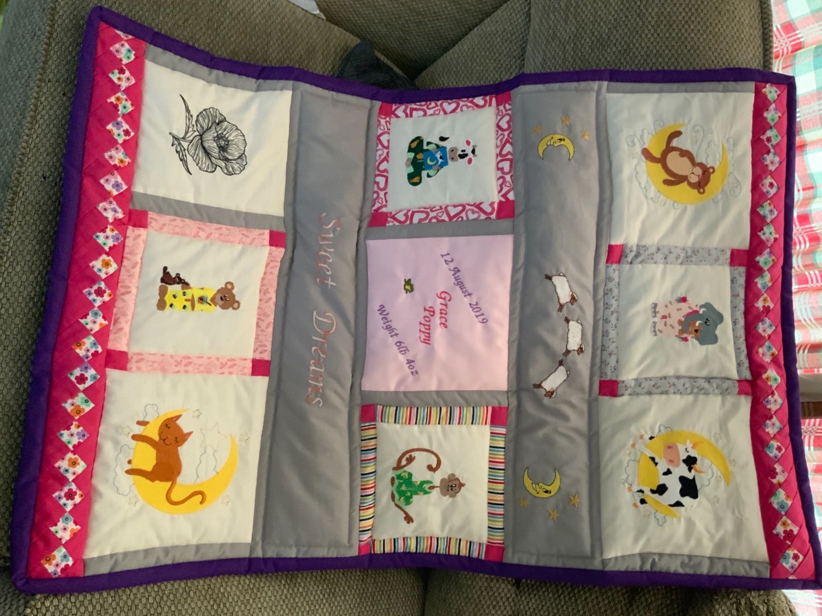 Bespoke personalised baby quilt - girl