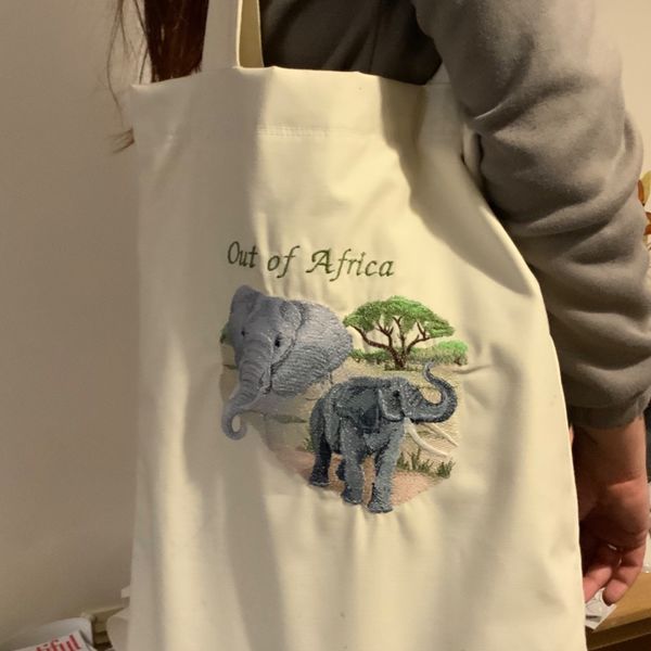 Embroidered Elephant Design lined Tote bag
