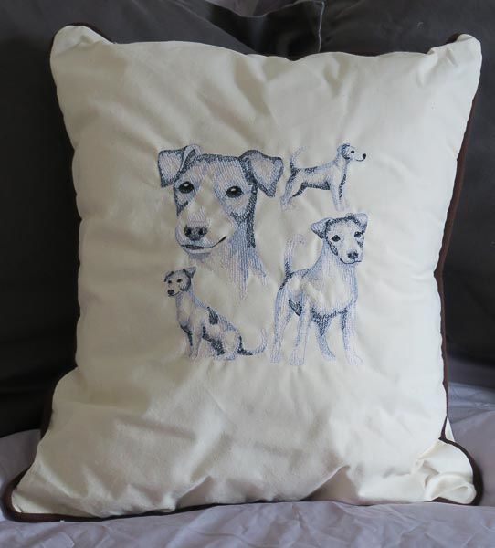Embroidered Jack Russell Cushion in Cream White