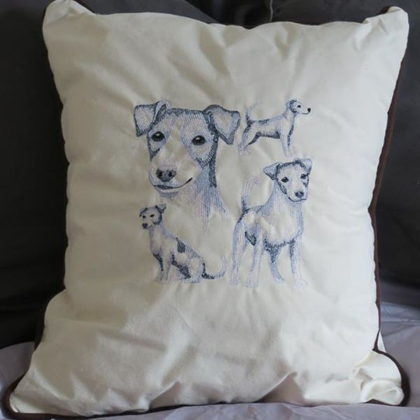 Embroidered Jack Russell Cushion in Cream White