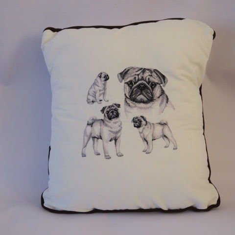 Embroidered Pug Dog Cushion