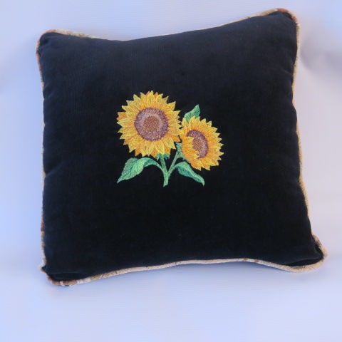 Embroidered Sunflower Cushion, Black