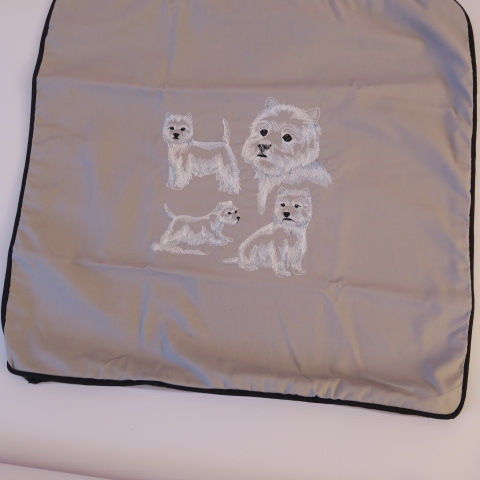Embroidered West Highland Cushion Cover in Grey