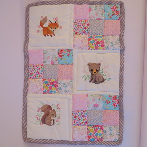 Woodland Creatures Baby Girl Embroidered Quilt
