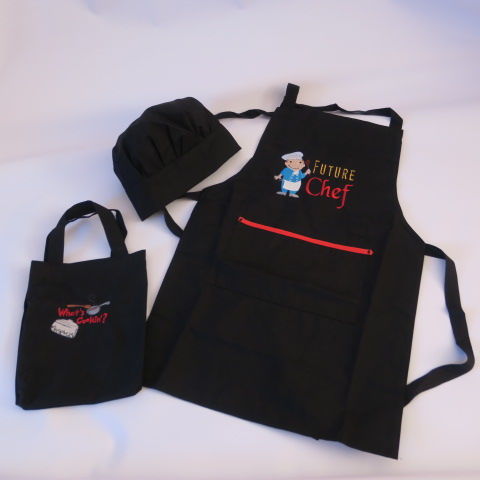Embroidered Childs Apron set in Black