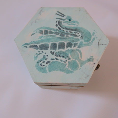 Hexagonal Box with Dragon Design - Blue