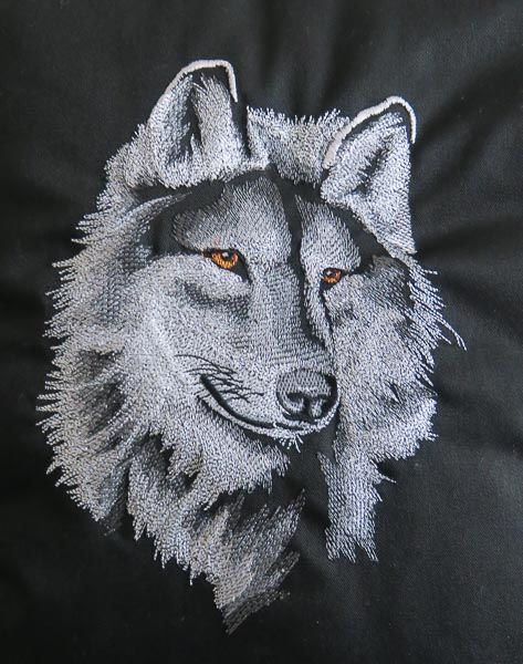 Embroidered Wolf Cushion in Black