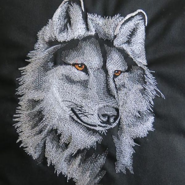 Embroidered Wolf Cushion in Black