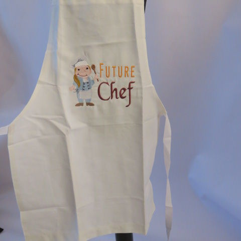 Embroidered Child Apron in Cream