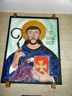 Eggshell Mosaic of Saint Benedict. Hanging in the Tithe Barn, (Saint Mary's Priory Church) Abergavenny.