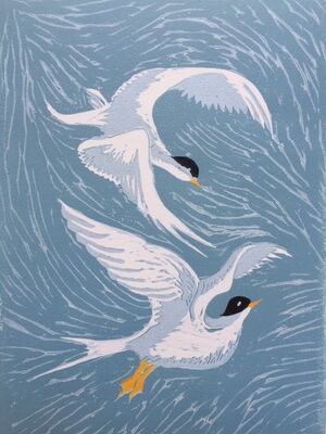 Arctic Terns - lino print