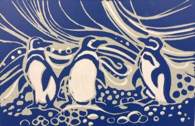 Penguins - lino print