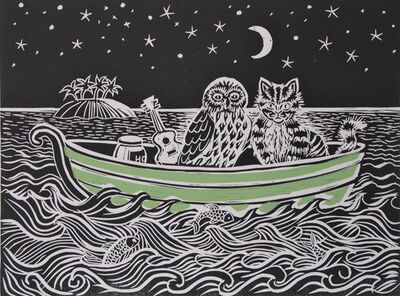 The Owl & the Pussycat - lino print