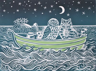 The Owl and the Pussycat - lino print