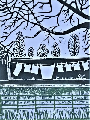 Washing Line - lino print