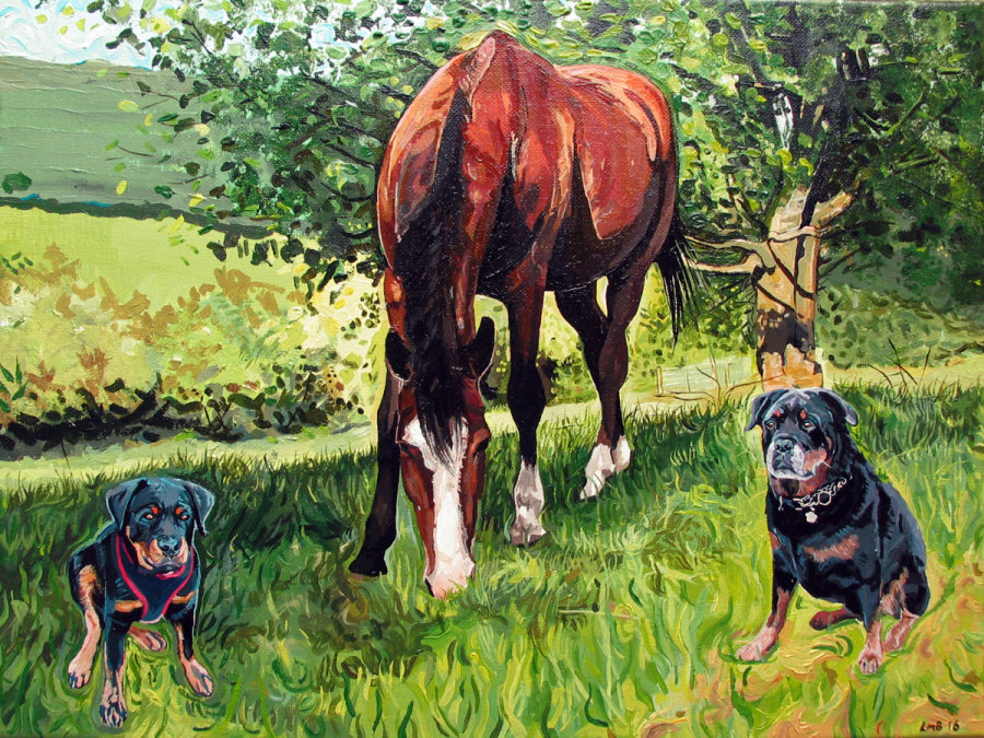 'Two Dogs One Horse' - Pet Portrait Commission