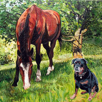 'Two Dogs One Horse' - Pet Portrait Commission