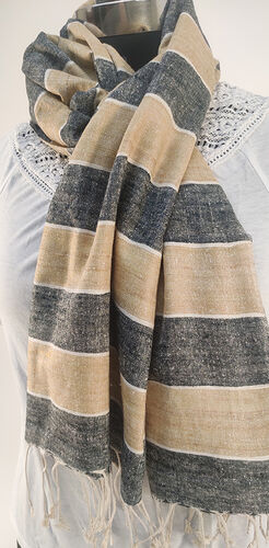 Man wearing a black and orange silk scarf