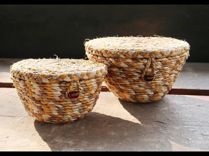 Naturally Dyed Jute Baskets with Lids