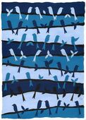 G-062022 Greetings Card Greetings card with pictures of lots of little birds sitting on a wire facing in different directions. The birds are grey and blue to match the background