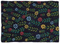 G-132022 Greetings Card Greetings Card decorated with yellow, red and blue flowers and green leaves all on a black background.
