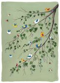 G-242022 Greetings Card Greetings card decorated with the branch of a tree and loads of little coloured birds, some singing.
