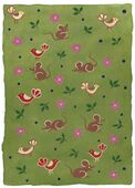 G-272022 Greetings Card Greetings card. A green background dotted with birds and mice sitting up and a few purple flowers