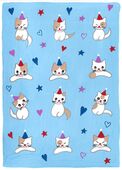 G-422022 Christmas Card Christmas card blue background with four rows of three kittens in various different poses and with stars and hearts dotted between the rows.
