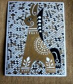G-732022 Greetings Card Greetings Card depicting a stylized horse on a black and white checked background. The horse is in the style of Bankura horses for North India.