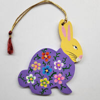 Hand Painted sitting bunny hanging,with dark lilac body