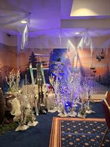 A winter scene was set in the corner of the dining room