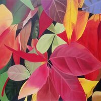 Autumn Leaves #7 Oil painting of Autumn Leaves in reds, greens, yellows, lilacs and oranges.
