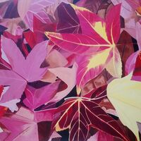 Red Leaves # 1 original oil painting of red Autumn leaves on 24 x 36 inch canvas