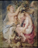 Three nymphs with a Cornucopia. Rubens 1625-8
