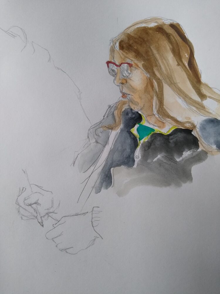 Deborah drawing at the Hardedge 2022