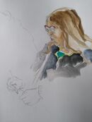 Deborah drawing at the Hardedge 2022