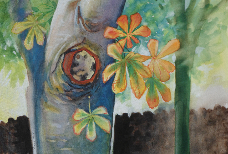 Chestnut trunk and leaves