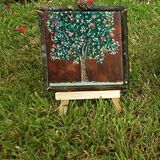 appletree 3x3inch little painting with rough apple frame on a little easle (sold)