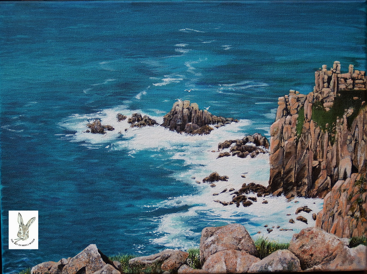'Wash' lands end cornwall 30x45cm box canvas acrylic £60 p&p £2