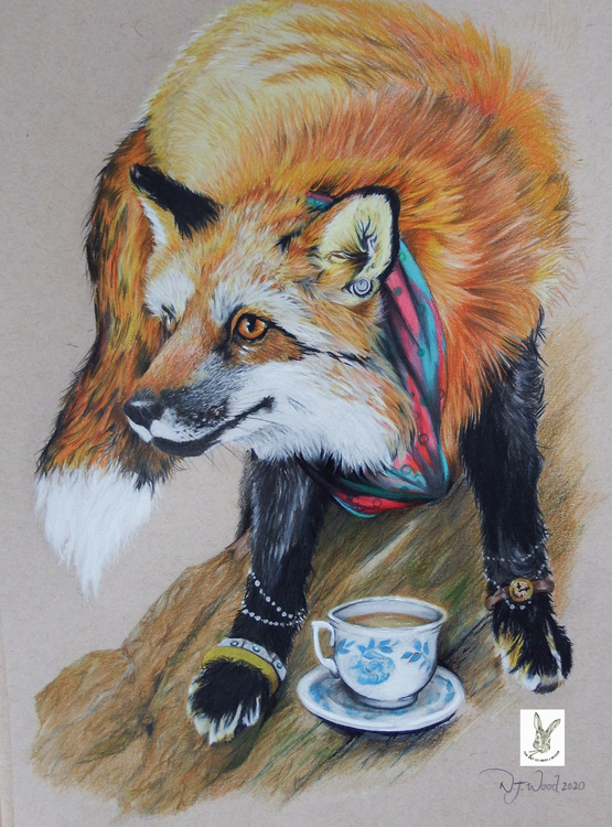 (sale)gypsie tea drawing on paper 11im x14in £10&2 post (reduced price due to edge of paper damage contact me for more info )
