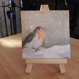 robin acrylic painting 3x3inch canvas and stand £10 &£2 post