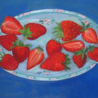Strawberries on a blue plate